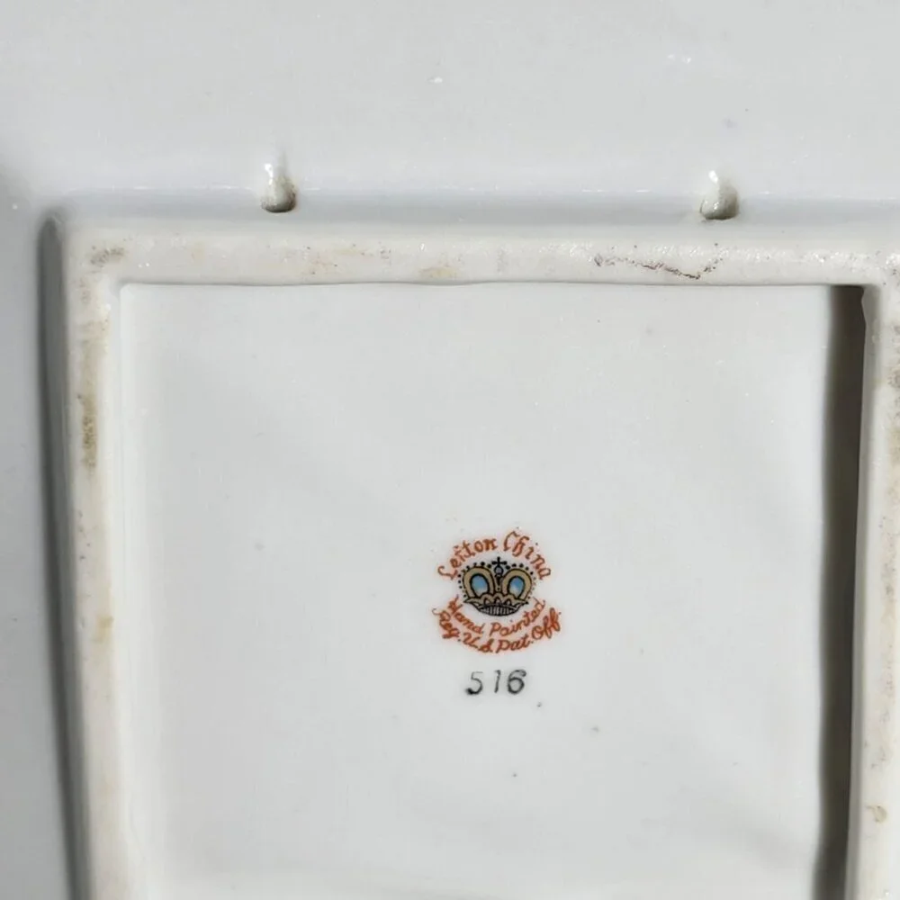Lefton China Hand Painted Square Dish With Yellow Rose Design Gold Trim Vintage